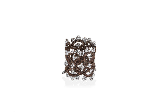 Art Deco handcrafted gemstone lace ring bronze silver