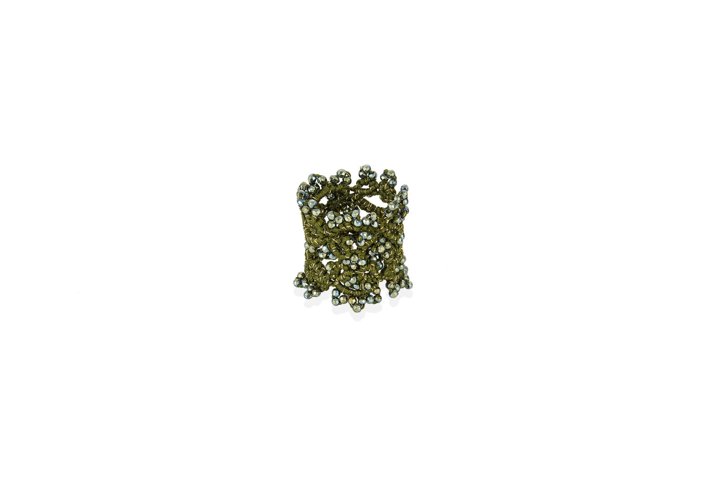 Art Deco handcrafted gemstone lace ring festive green silver