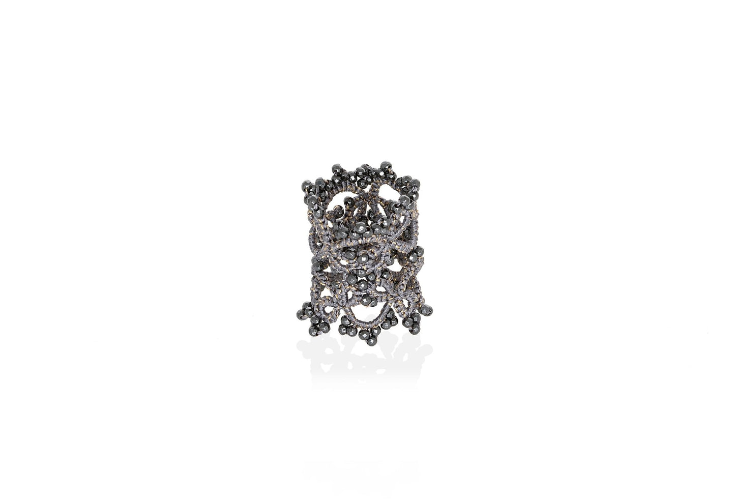 Art Deco handcrafted gemstone lace ring silver grey