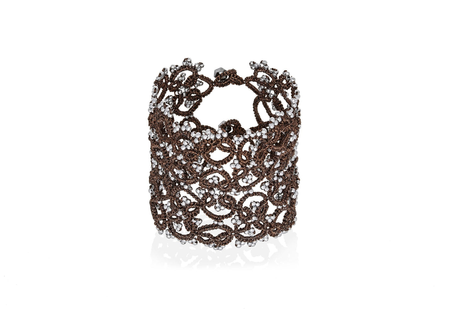 Art Deco handcrafted gemstone lace bracelet bronze silver