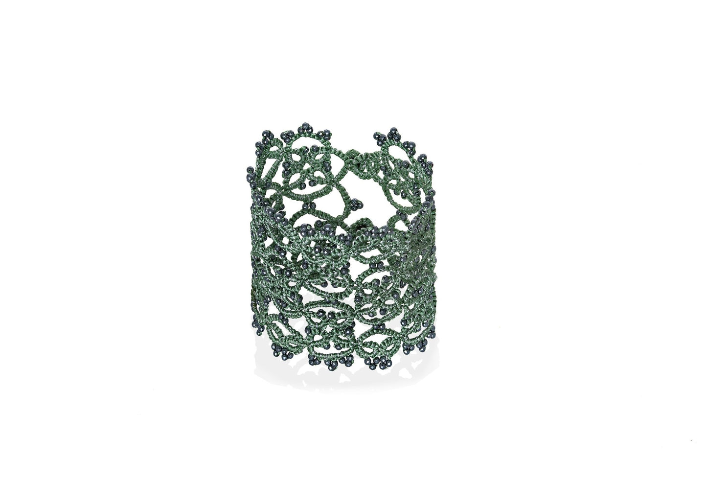 Art Deco handcrafted gemstone lace bracelet olive grey