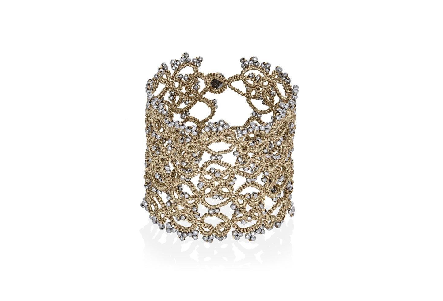 Art Deco handcrafted gemstone lace bracelet sand silver