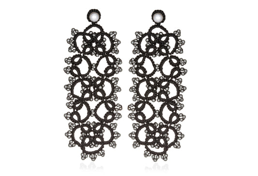 Art Deco handcrafted gemstone lace earrings black grey