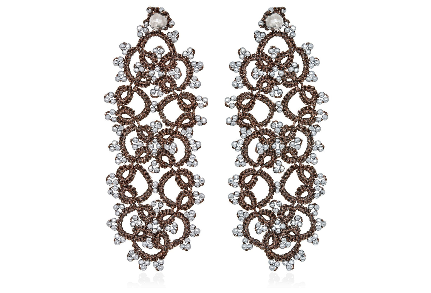 Art Deco handcrafted gemstone lace earrings bronze silver