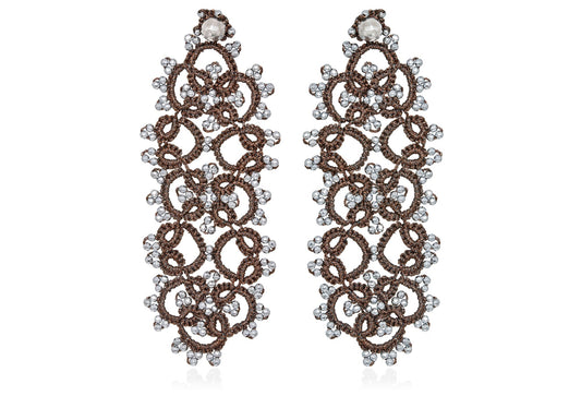Art Deco handcrafted gemstone lace earrings bronze silver