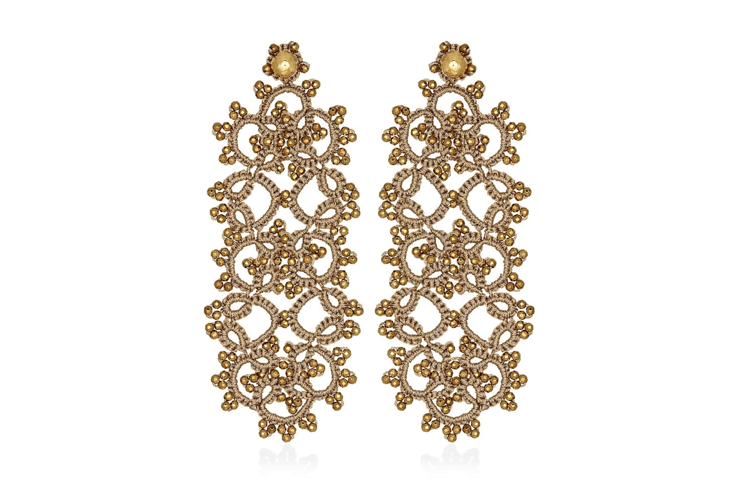 Art Deco handcrafted gemstone lace earrings gold