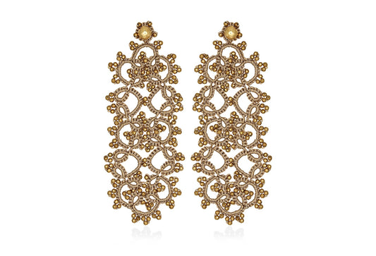 Art Deco handcrafted gemstone lace earrings gold