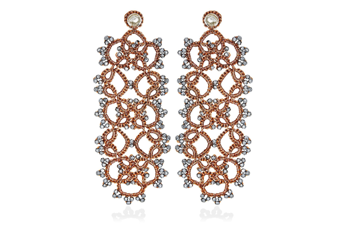 Art Deco handcrafted gemstone lace earrings rose gold silver