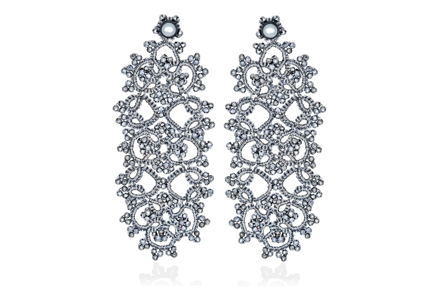 Art Deco handcrafted gemstone lace earrings silver