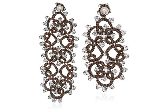 Art Deco handcrafted gemstone lace earrings bronze silver