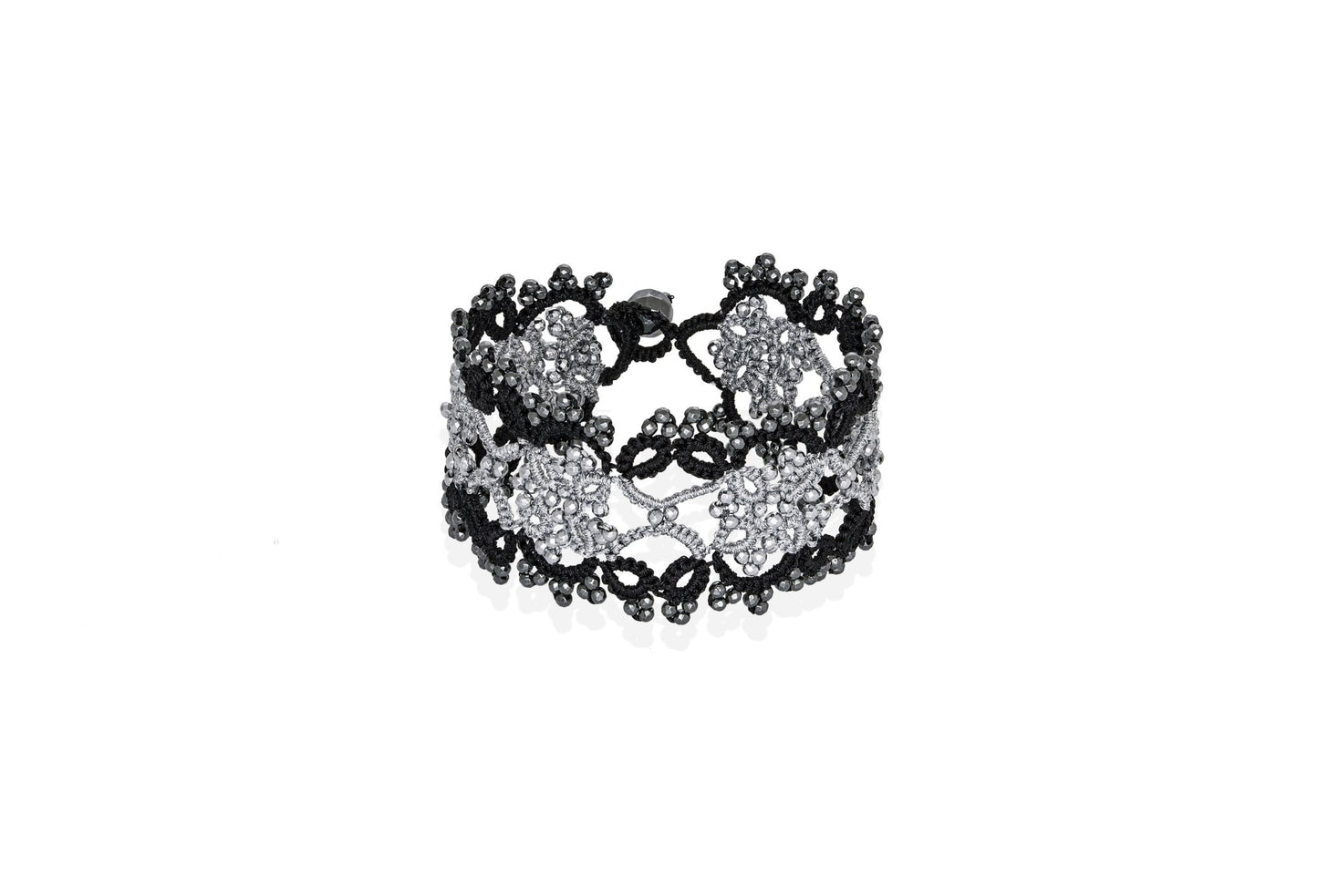 Art Deco handcrafted gemstone lace bracelet black silver