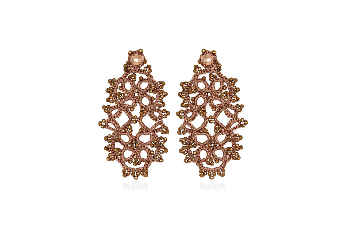 Art Deco handcrafted gemstone lace earrings copper bronze