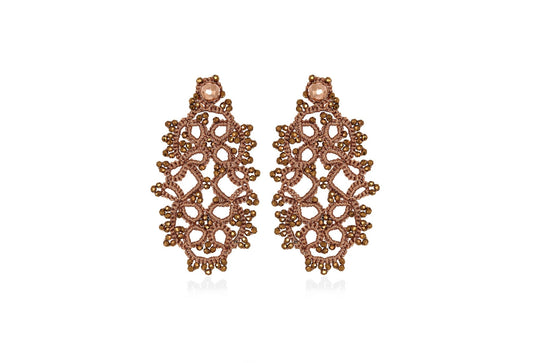 Art Deco handcrafted gemstone lace earrings copper bronze