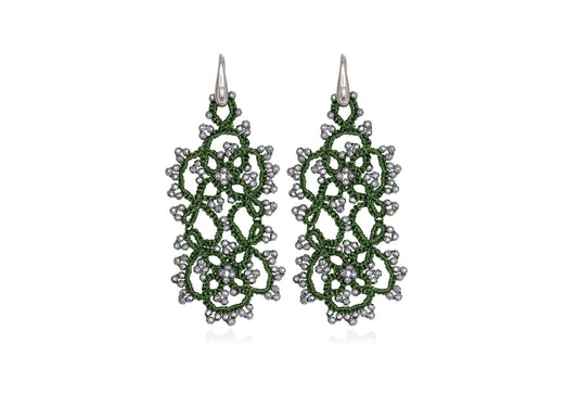 Art Deco handcrafted gemstone lace earrings green silver