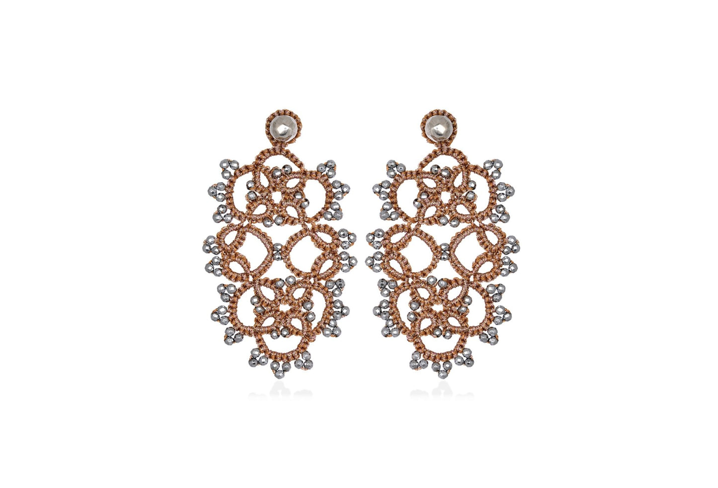 Art Deco handcrafted gemstone lace earrings gold silver