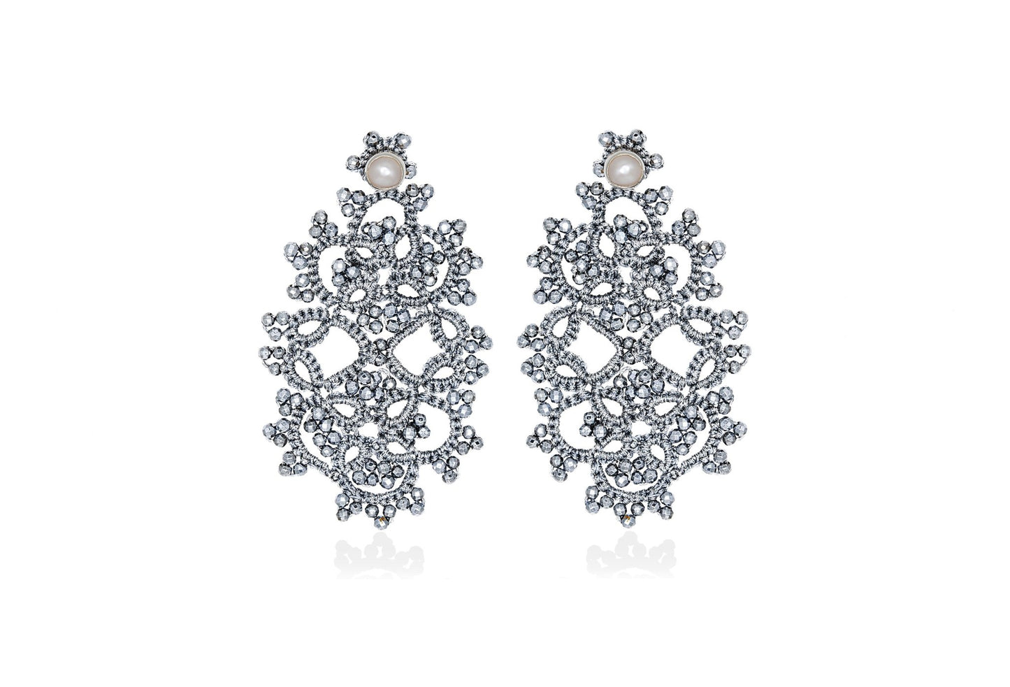 Art Deco handcrafted gemstone lace earrings silver