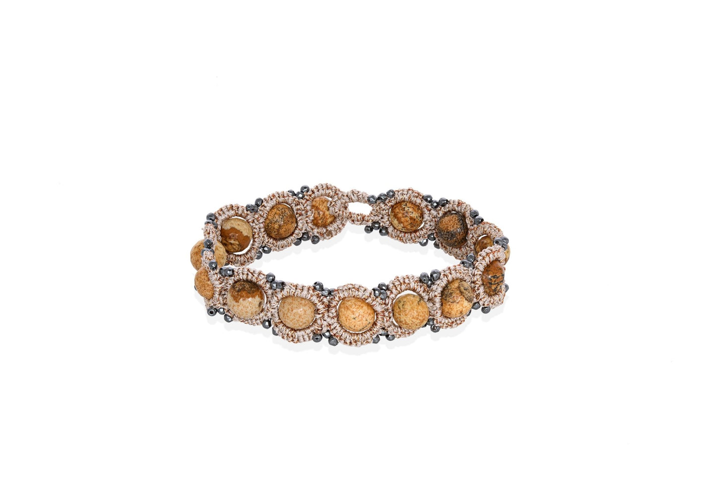 Avatar handcrafted gemstone lace bracelet beige dark grey