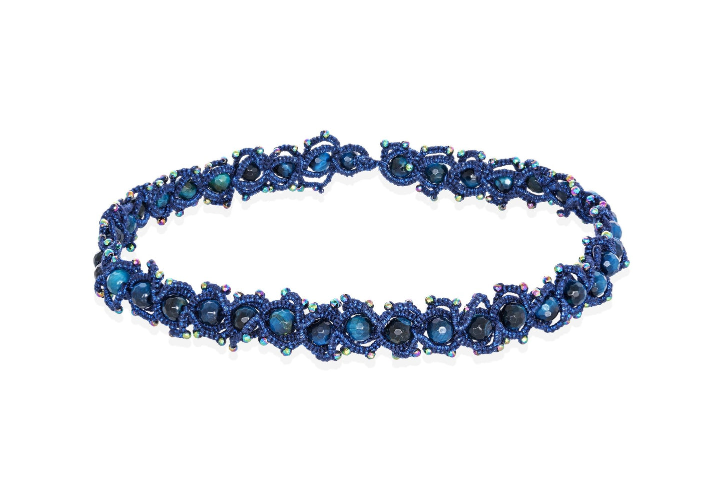 Avatar handcrafted gemstone lace choker blue cats eyes
