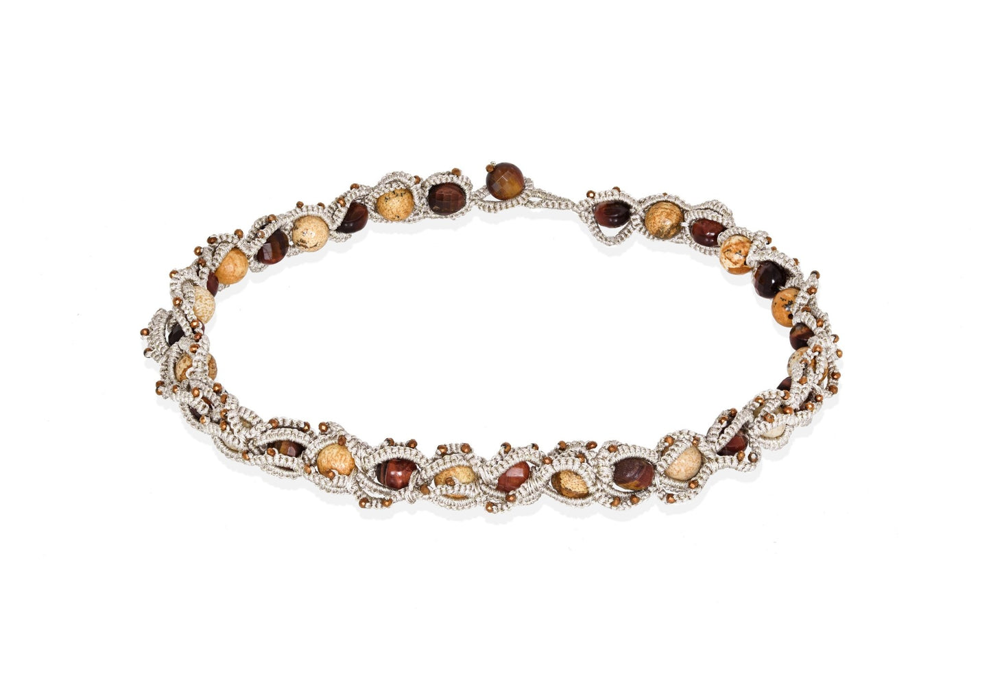 Avatar handcrafted gemstone lace choker sand silver