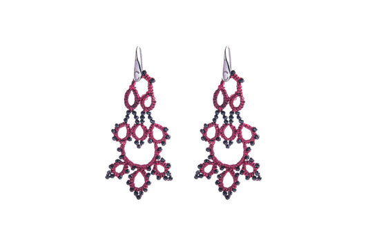 Bijoux handcrafted gemstone lace earrings festive red black