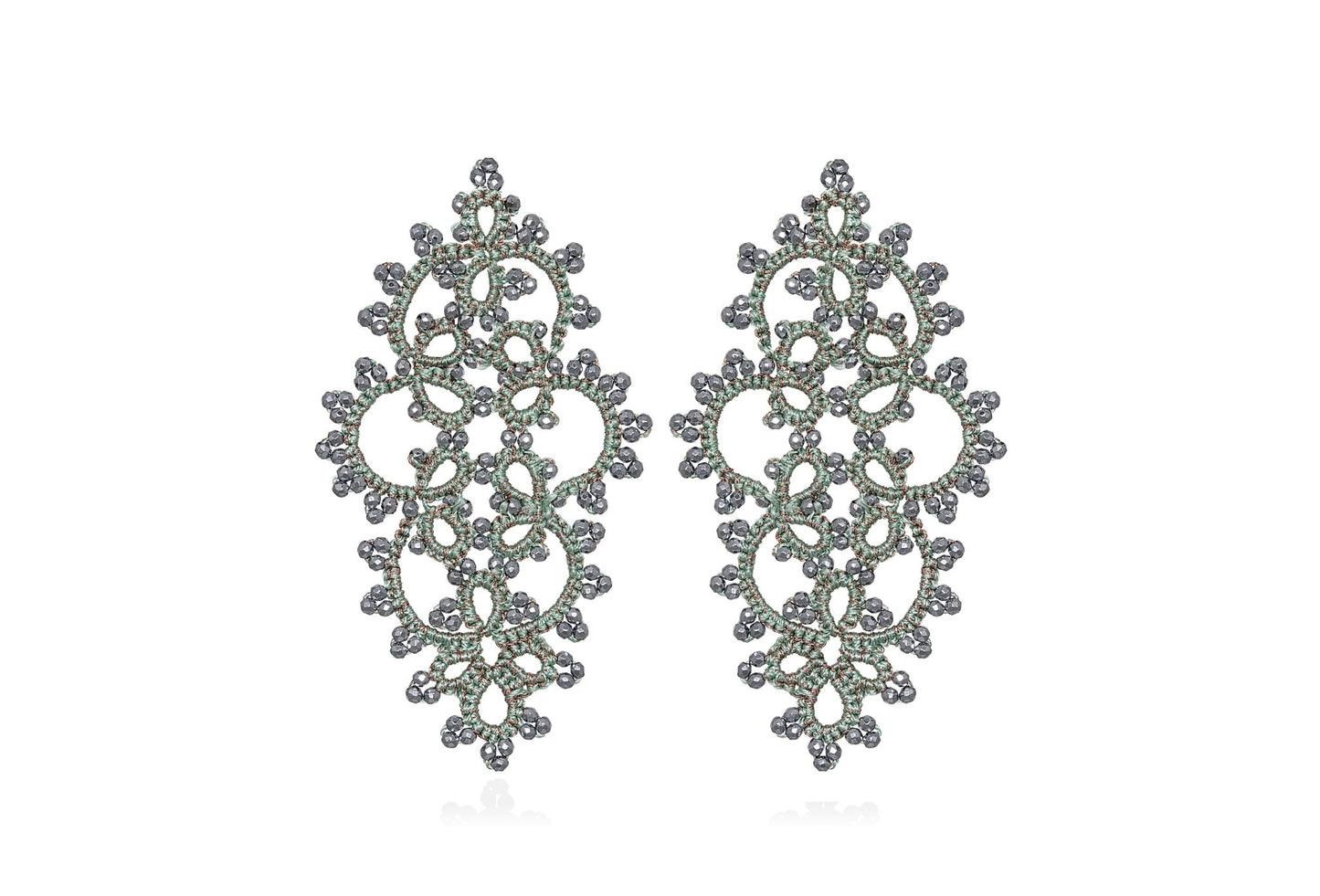 Carol handcrafted gemstone lace earrings mint silver