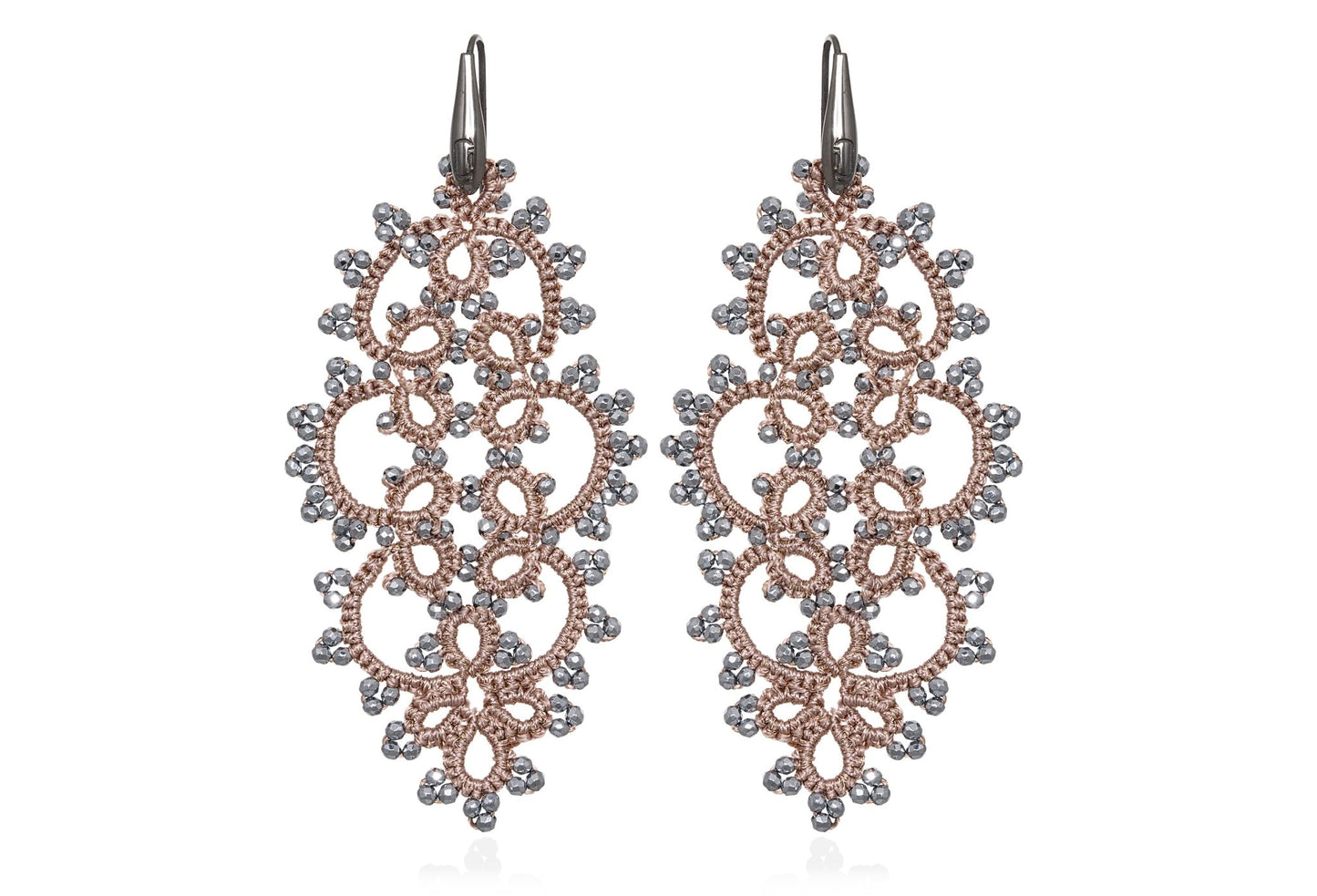 Carol handcrafted gemstone lace earrings nude silver