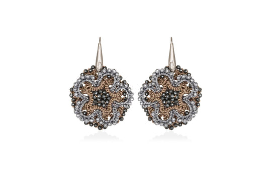 Chic handcrafted gemstone lace earrings nude silver grey