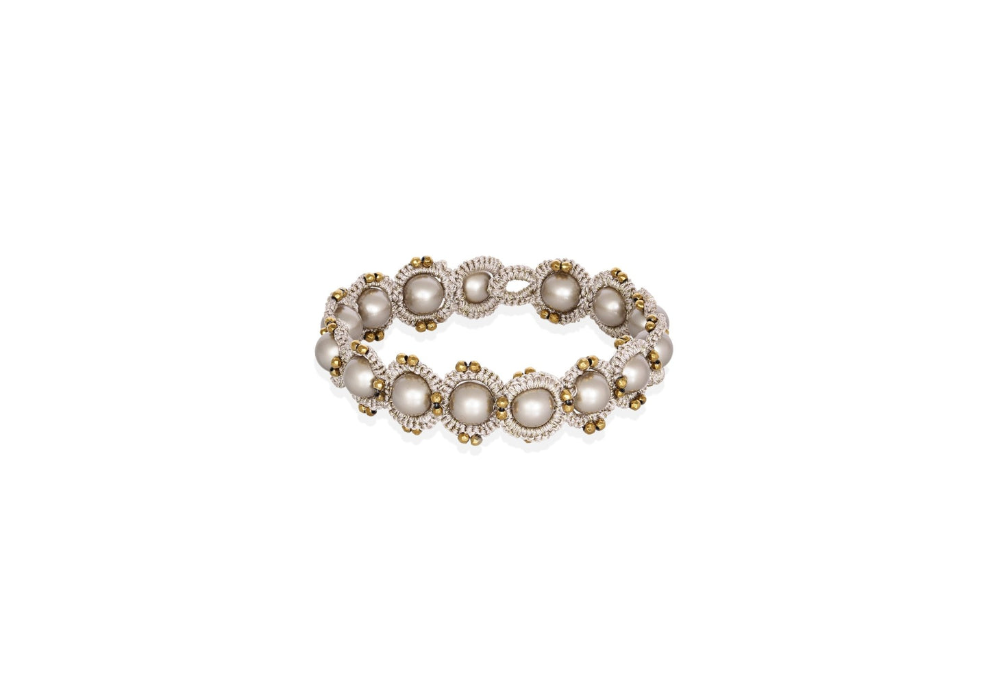 Chic handcrafted gemstone lace bracelet beige gold