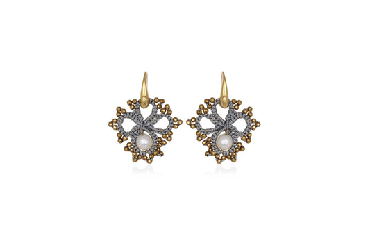 Claire handcrafted gemstone lace earrings blue gold