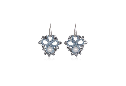 Claire handcrafted gemstone lace earrings baby blue grey