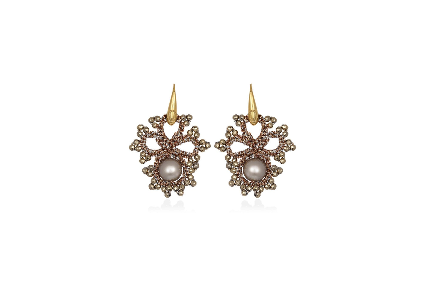 Claire handcrafted gemstone lace earrings bronze gold