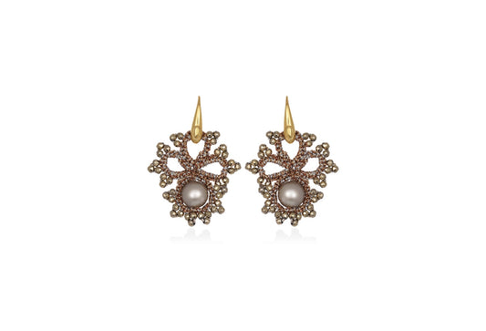Claire handcrafted gemstone lace earrings bronze gold