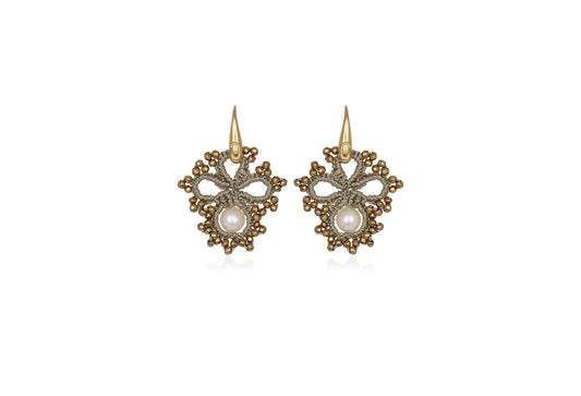 Claire handcrafted gemstone lace earrings grey gold