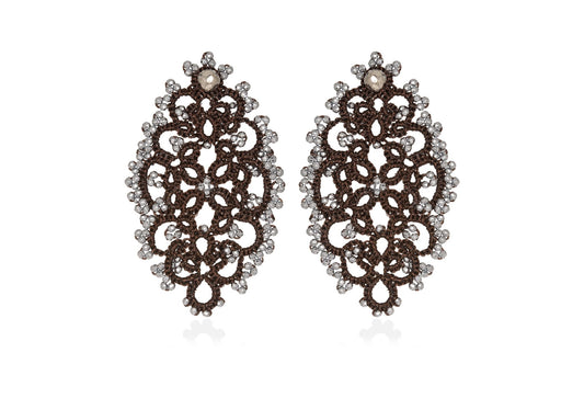 Diana handcrafted gemstone lace earrings bronze silver