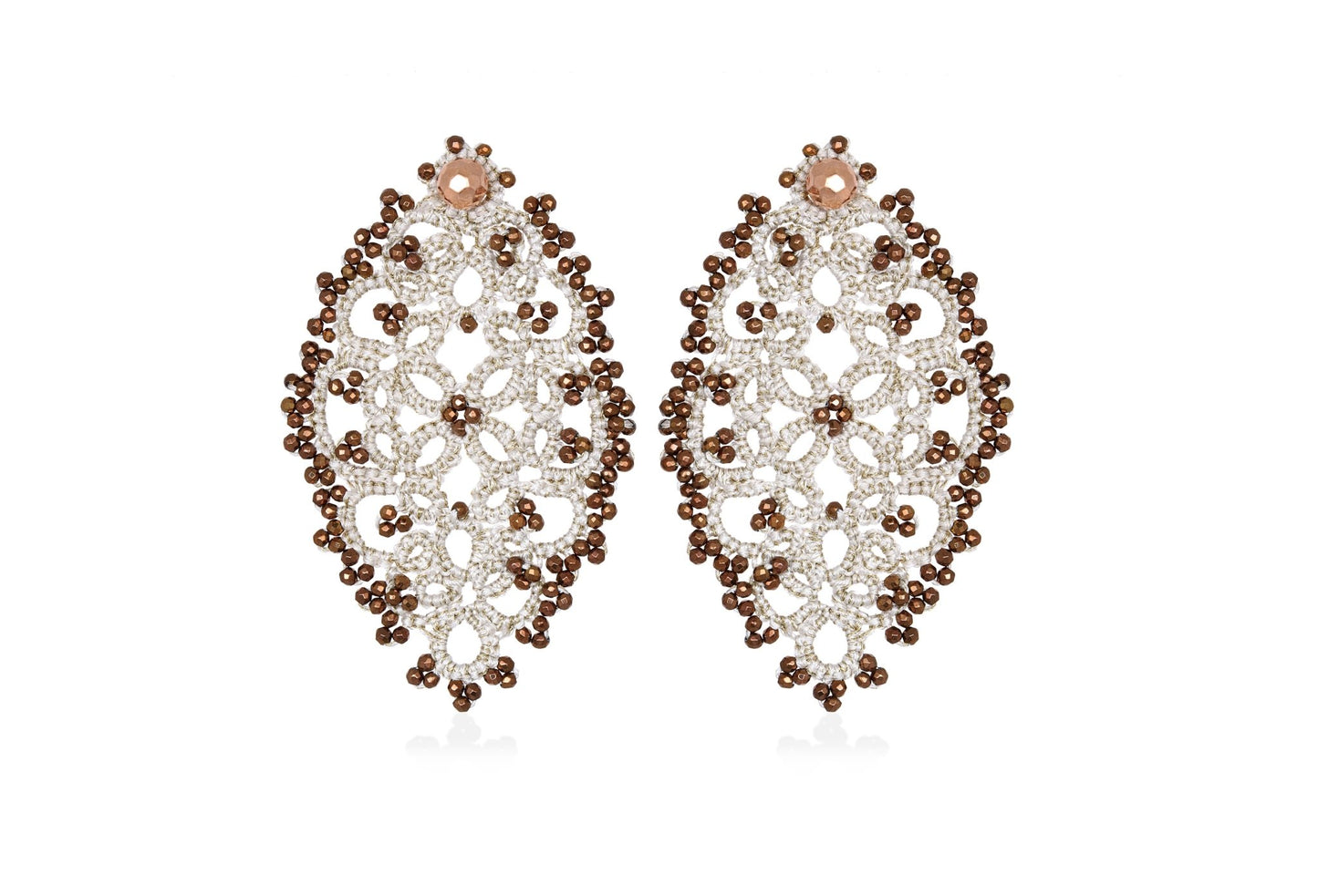 Diana handcrafted gemstone lace earrings creme bronze