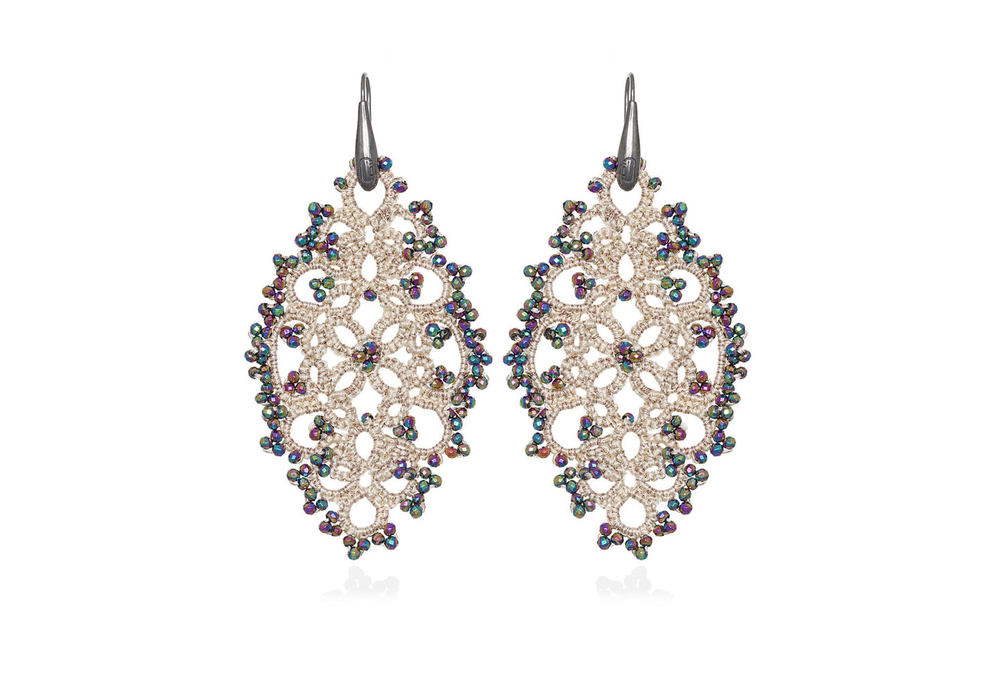 Diana handcrafted gemstone lace earrings creme rainbow