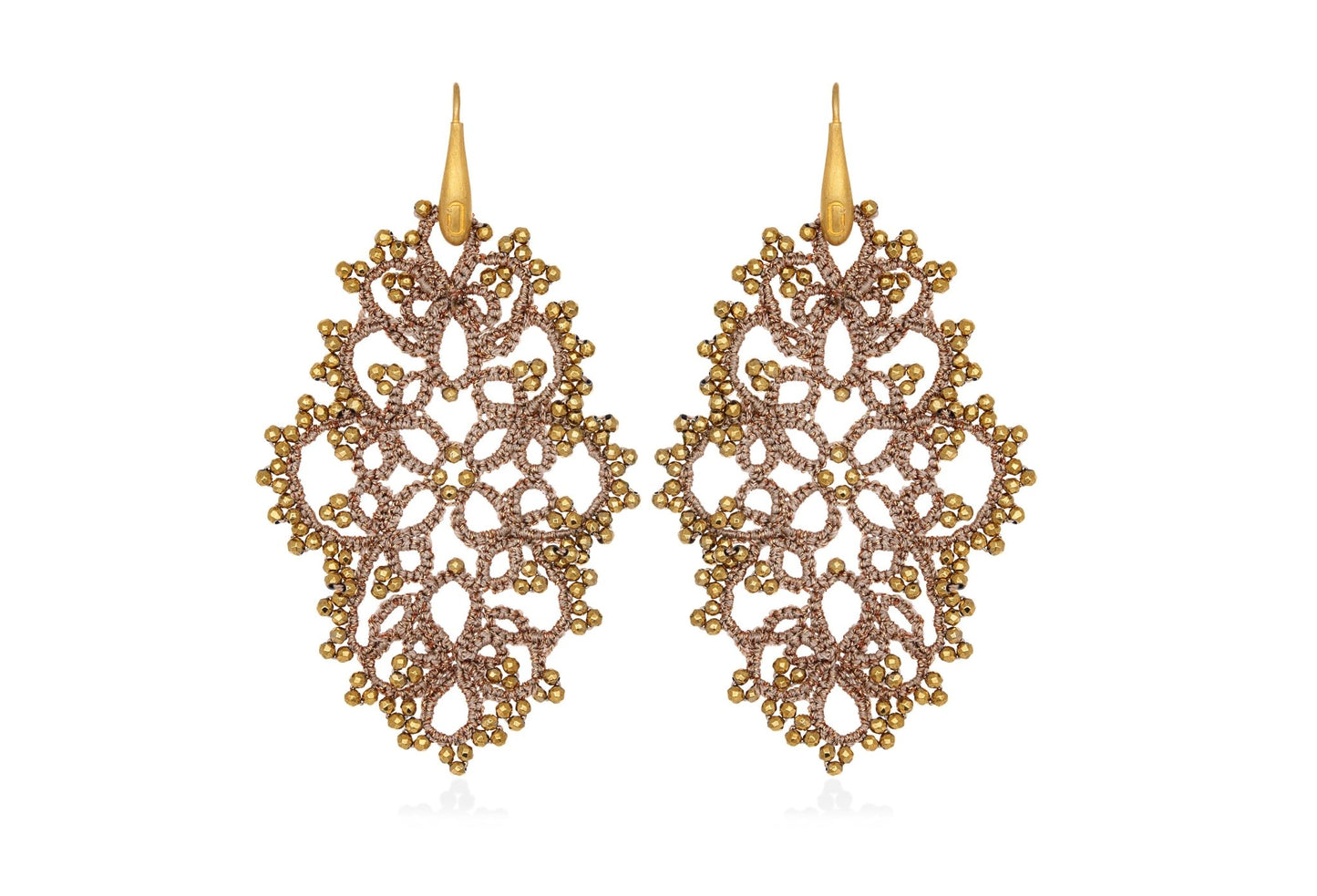 Diana handcrafted gemstone lace earrings nude gold