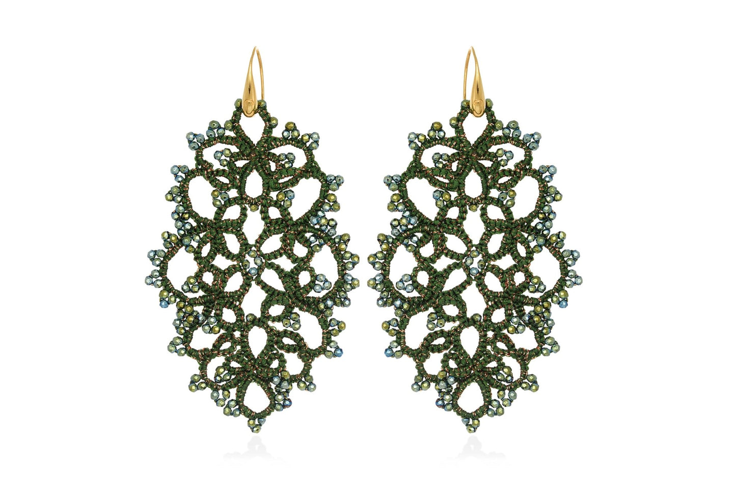 Diana handcrafted gemstone lace earrings vintage green