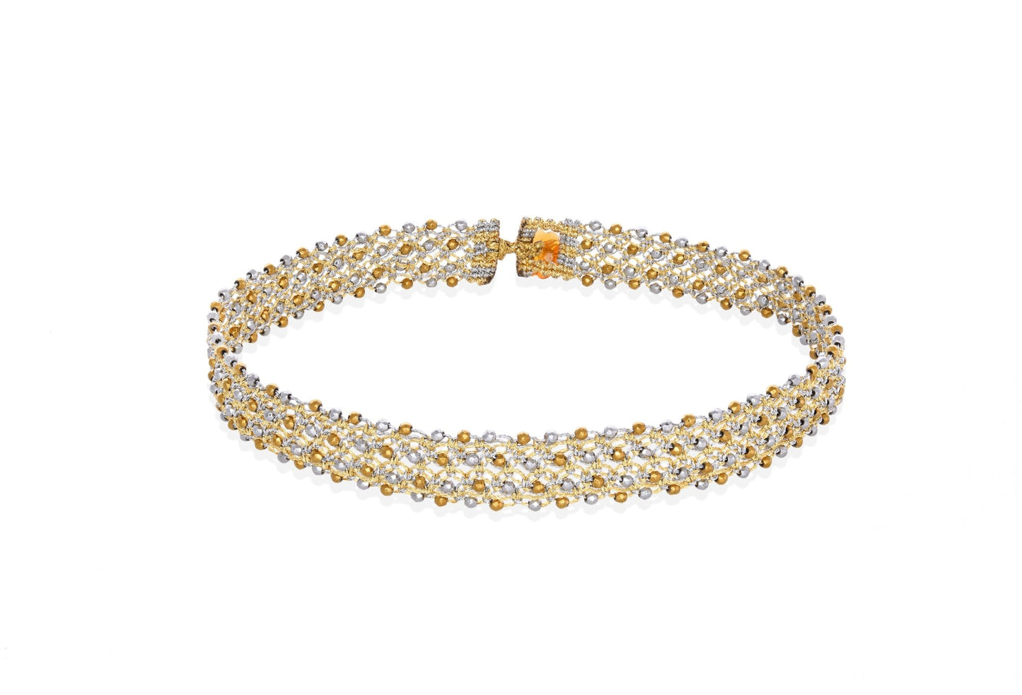 Fine handcrafted gemstone lace choker silver gold