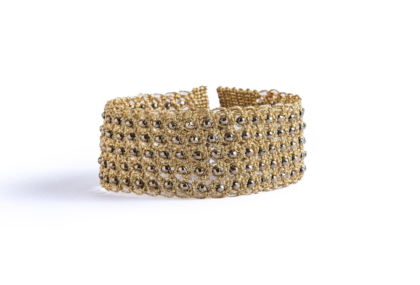 Fine large handcrafted gemstone lace bracelet gold