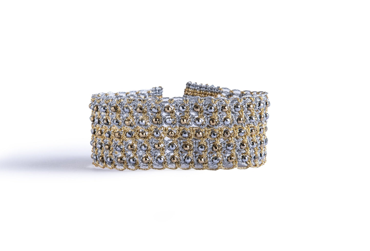 Fine large handcrafted gemstone lace bracelet gold silver