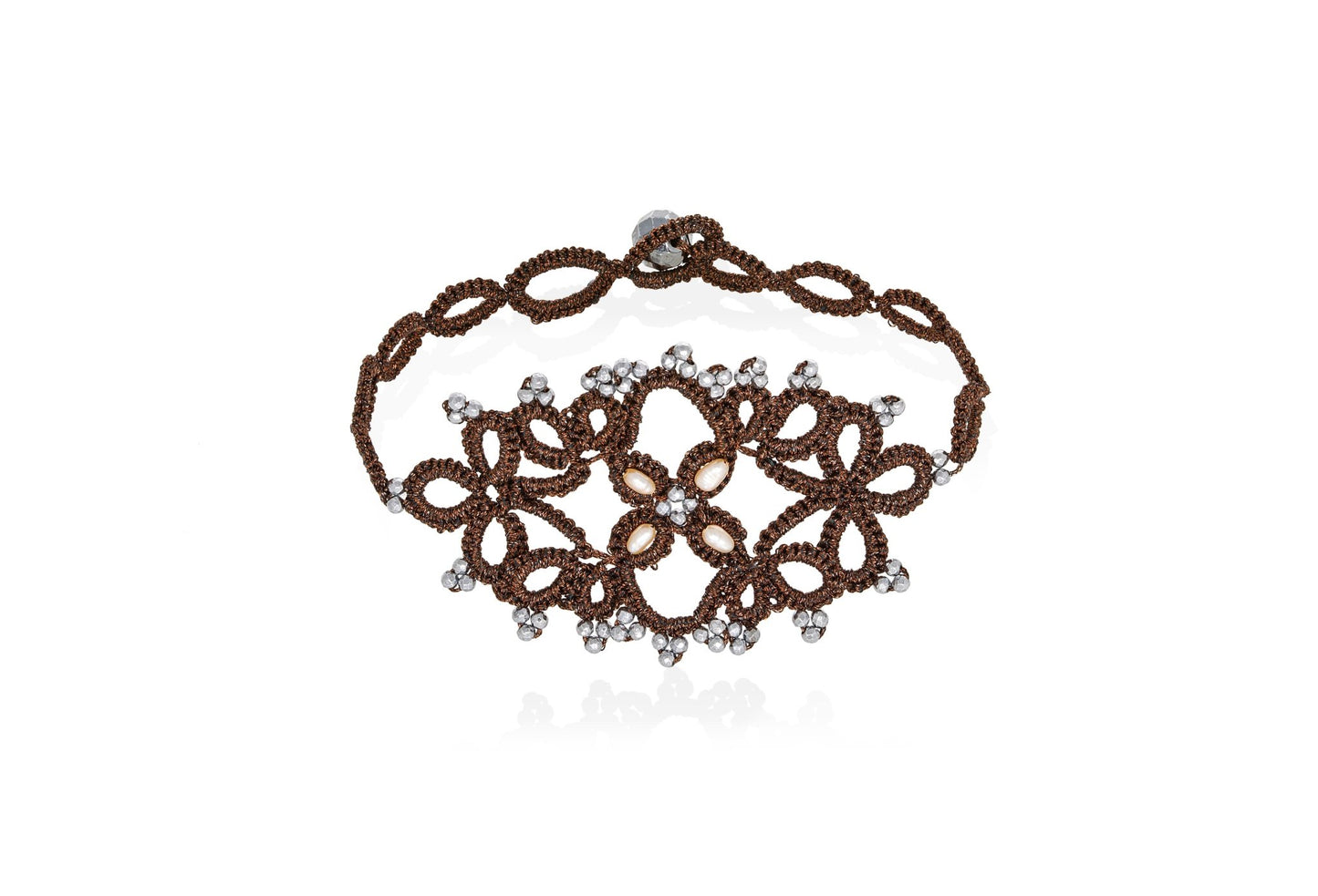 Fiona handcrafted gemstone lace bracelet bronze silver