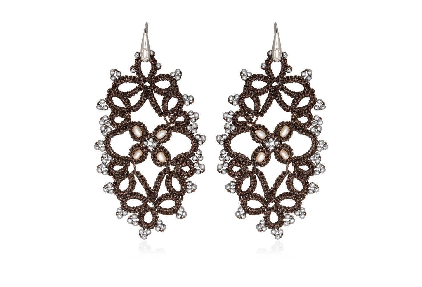 Fiona handcrafted gemstone lace earrings bronze silver