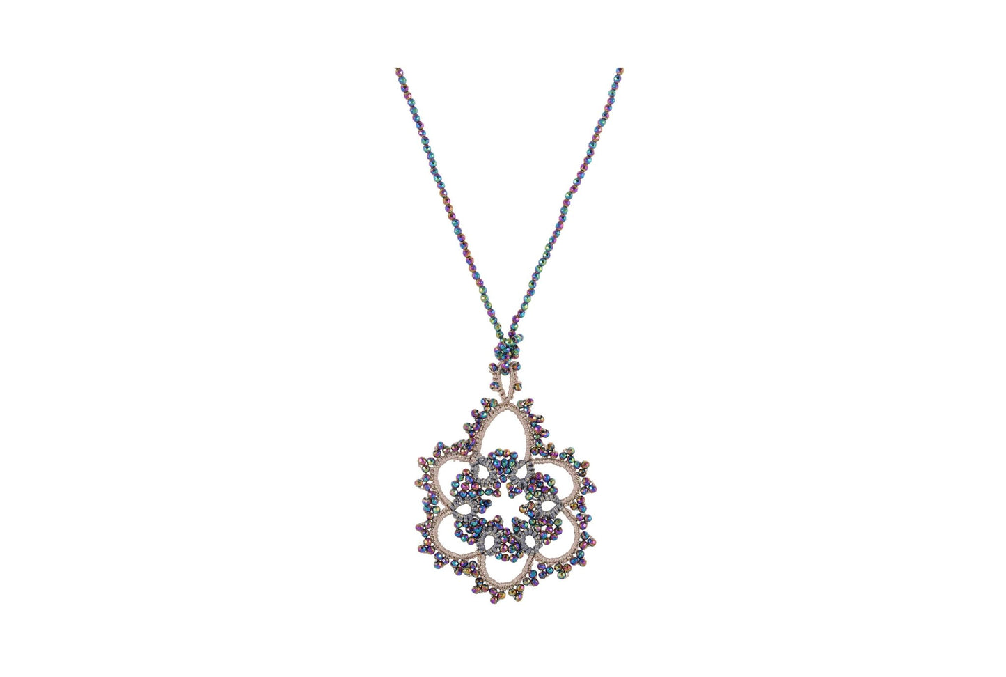 Flower handcrafted gemstone lace pendant rainbow