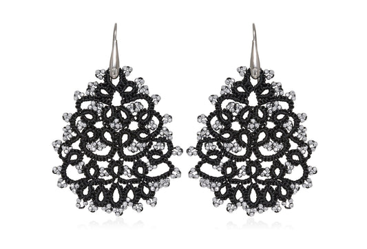 Gaia handcrafted gemstone lace earrings black silver