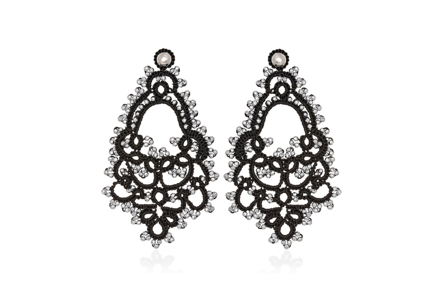 Godiva handcrafted gemstone lace earrings black silver