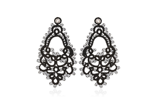 Godiva handcrafted gemstone lace earrings black silver