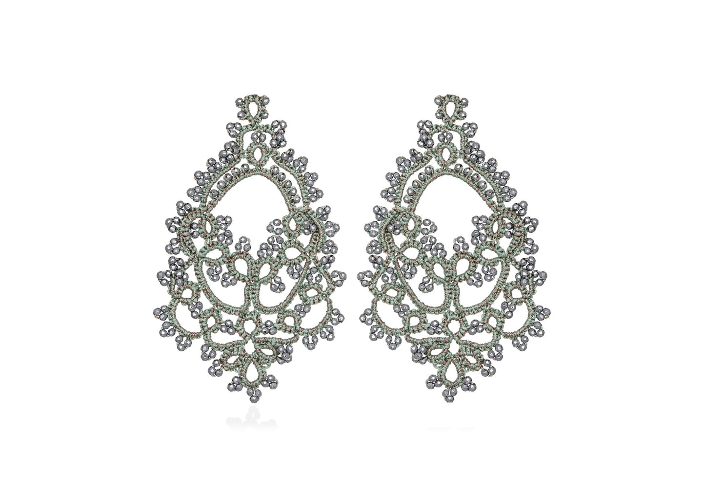 Godiva handcrafted gemstone lace earrings mint silver