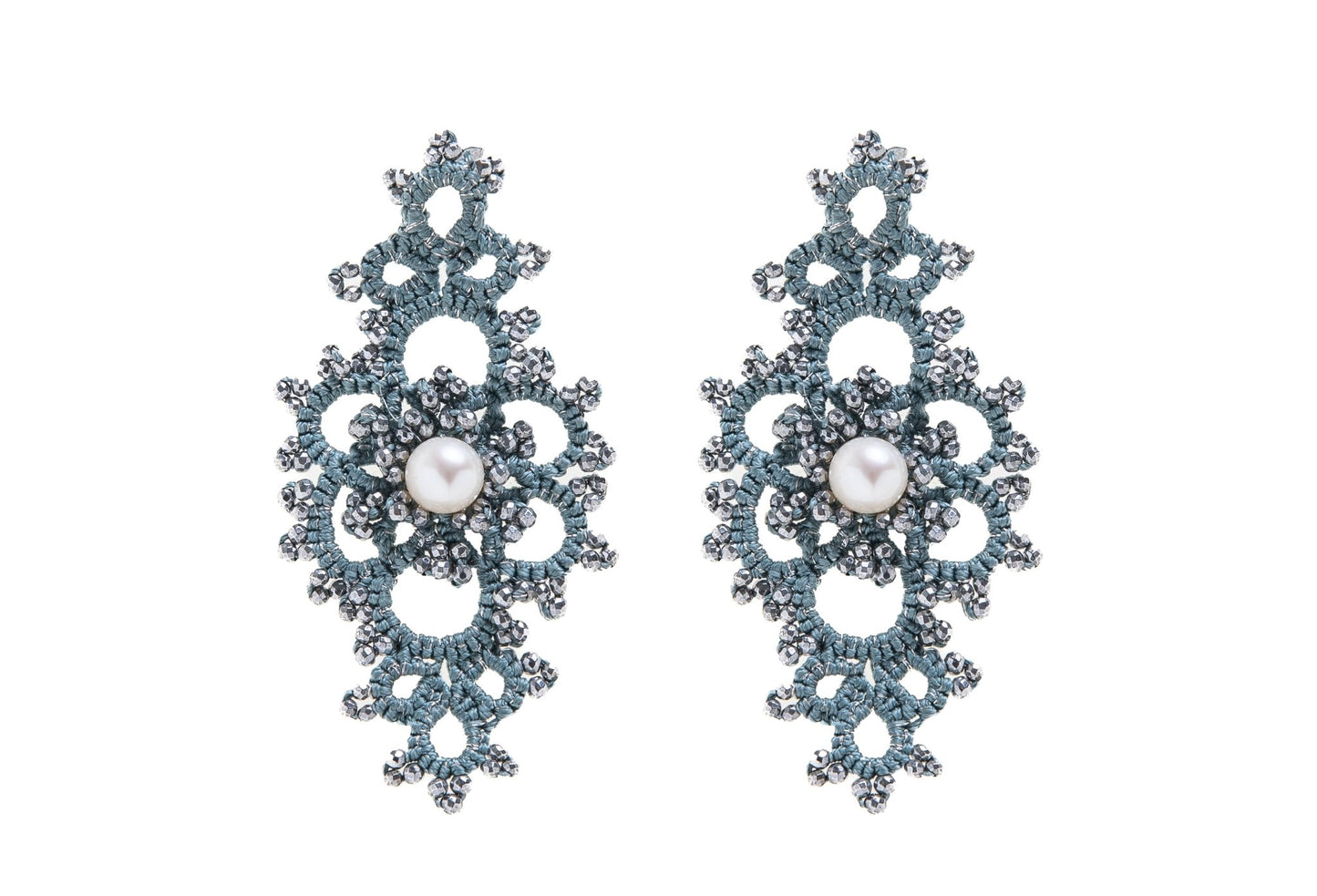 Grace handcrafted gemstone lace earrings blue grey