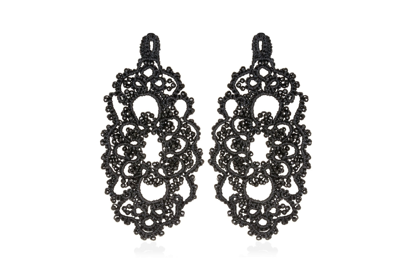 Iris handcrafted gemstone lace earrings black